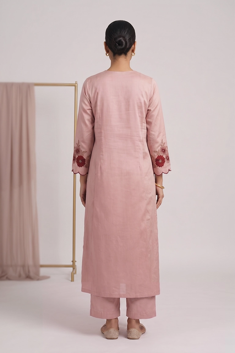 Blush Pink Embroidered Co-ord Set with Embroidered Dupatta - Image 3