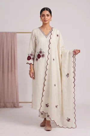 Ivory Embroidered Co-ord Set with Embroidered Dupatta